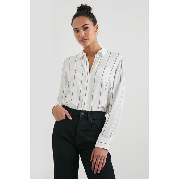 RAILS Kathryn White Pink Black Striped Hearts Long Sleeve Button Up Shirt XL - Picture 1 of 11